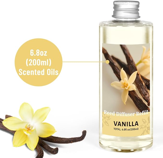 STRN Vanilla Essential Oil Reed Diffuser Refill 200ml Long-Lasting Aromatherapy, Natural Fragrance Liquid with Eco-Friendly Bottle for Home, Bedroom, Spa - Bloomnest