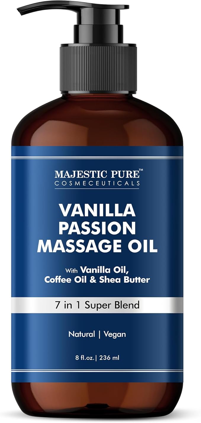 MAJESTIC PURE Vanilla Passion Massage Oil for Massage Therapy - Refreshing, and Relaxing - Natural Oils with Vanilla Oil, Coffee Oil & Shea Butter - for All Skin Types - Men and Women - 8 fl oz - Bloomnest