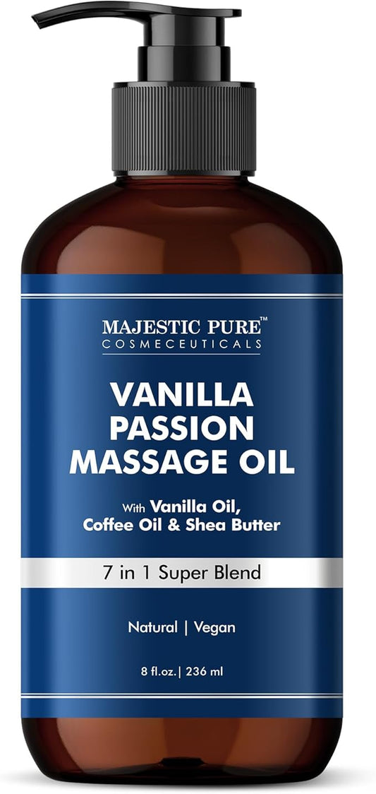 MAJESTIC PURE Vanilla Passion Massage Oil for Massage Therapy - Refreshing, and Relaxing - Natural Oils with Vanilla Oil, Coffee Oil & Shea Butter - for All Skin Types - Men and Women - 8 fl oz - Bloomnest
