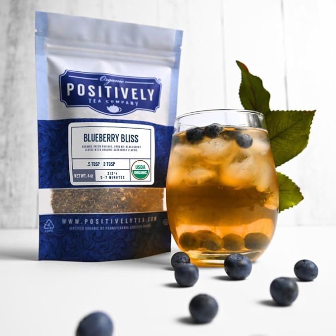 Organic Positively Tea Company, Blueberry Bliss Rooibos Tea, Loose Leaf, 16 Ounce - Bloomnest