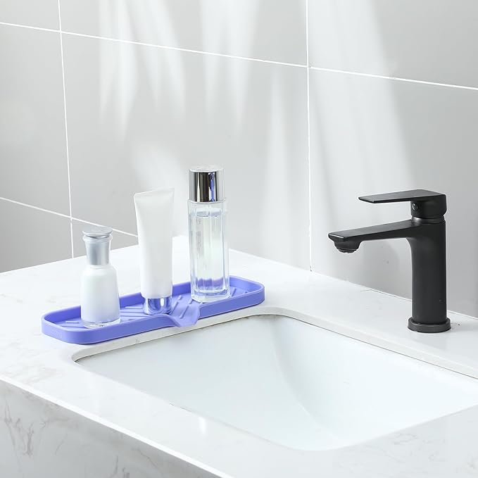 Silicone Bathroom Soap Dishes with Drain Spout-Bathroom and Kitchen Sink Organizer,Sponge Holder,Dish Soap Tray,Perfect for Dispenser,Scrubber,Bottle on Sink or Counter-Light Purple 12"×4" - Bloomnest