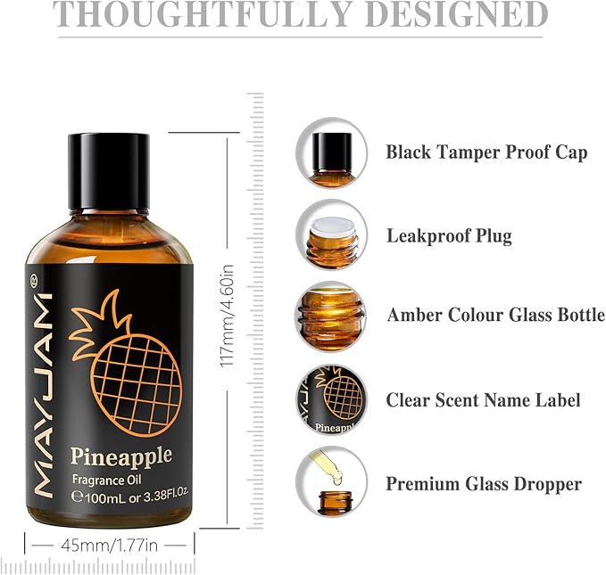 MAYJAM 100ML/3.38FL.OZ Pineapple Fragrance Oils with Glass Dropper, Essential Oils for Diffusers for Home, Long Lasting Scented Oils for Diffusers Soap Candle Making - Bloomnest