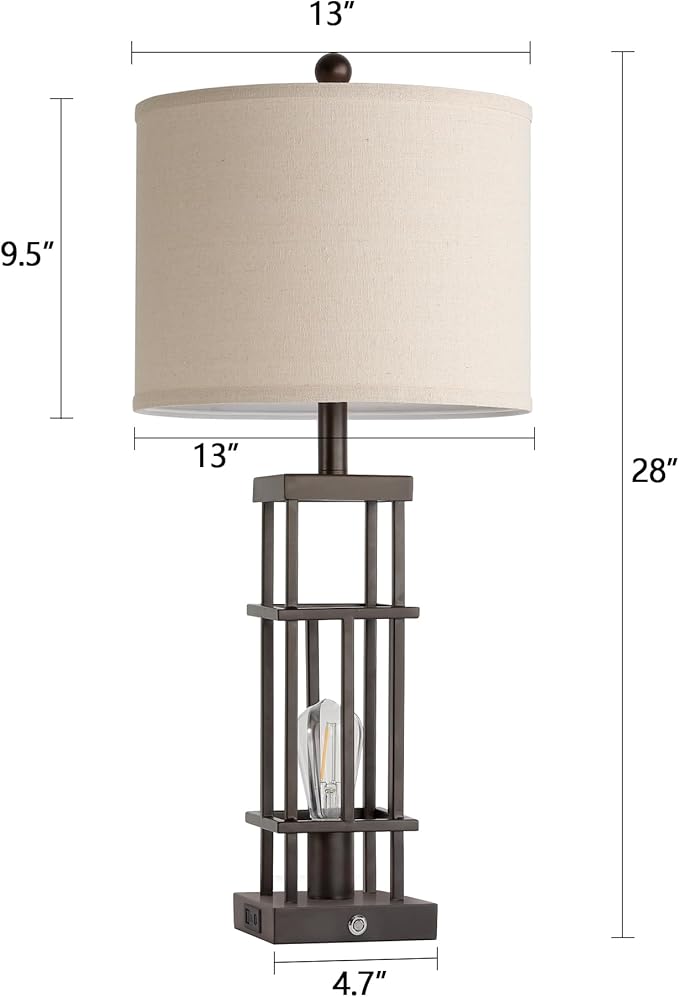 29.5" Table Lamps for Living Room Set of 2, Farmhouse Table Lamps with USB C+A Ports, Touch Control Bedside Lamps with Oil Rubbed Bronze Finish, Bulbs Included - Bloomnest