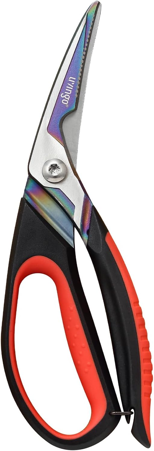 LIVINGO Heavy Duty Kitchen Scissors - Titanium Coated Sharp Poultry Shears Multipurpose for Cutting Chicken Bones, Meat, Vegetable Food, 9.5 Inches Comfortable Grip with Safe Lock - Bloomnest