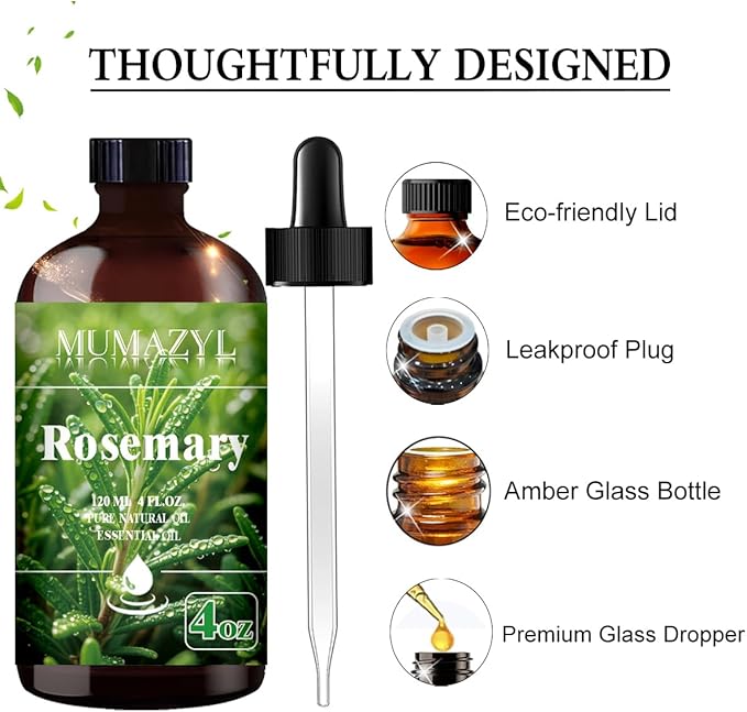 Rosemary Essential Oil, Rosemary Oil 4 Fl Oz 120ML for Diffuser Humidifier Yoga Cleaning DIY Candle Soap Making Essential Oils - Bloomnest