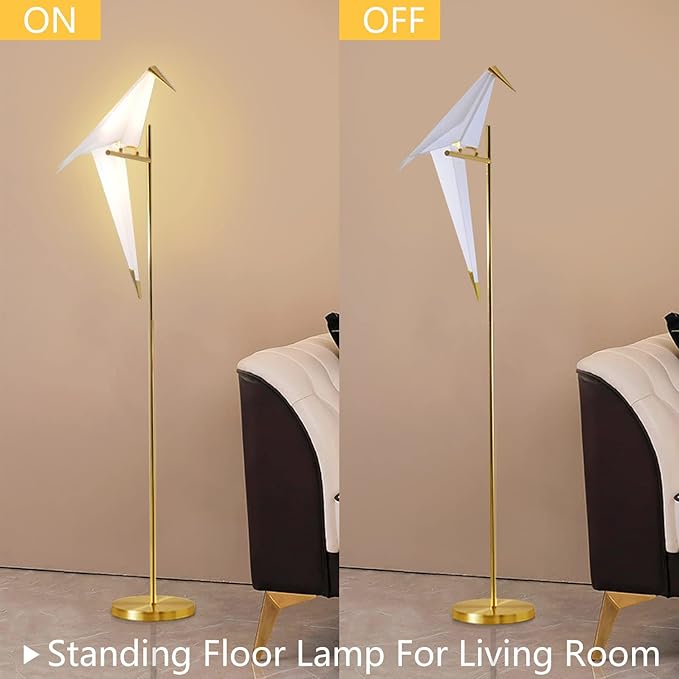 MORE CHANGE 62-Inch Modern Bird Floor Lamp, Origami Bird Lamp Gold Standing Lamp with Birds Shade Swing Paper Crane Floor Light Fixtures for Living Room Bedroom Office - Bloomnest
