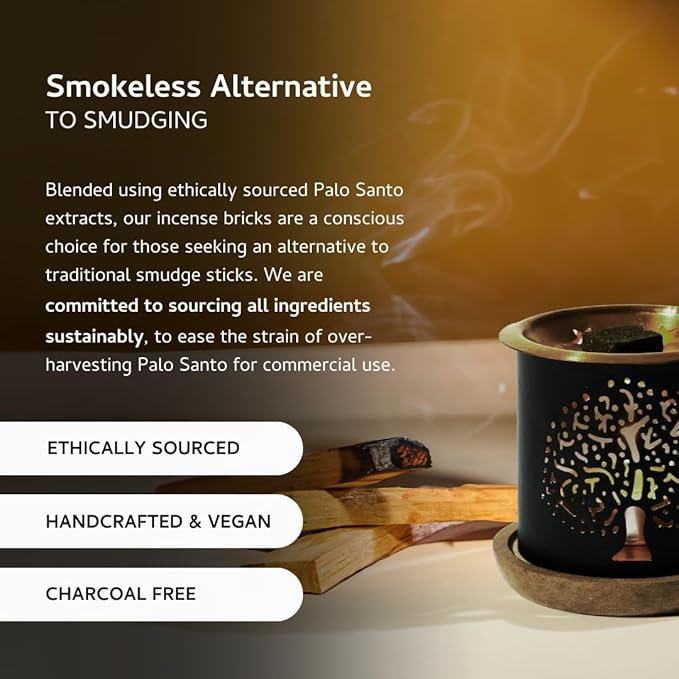 Palo Santo & Sandalwood Smokeless Incense Bricks & Taj Burner | 2 x 9 Bricks | Aromatherapy | Smudging | Made with Essential Oils | Natural Air fresheners for Home | Spiritual Meditation Accessories