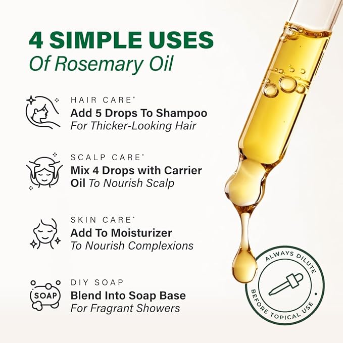 KUKKA Rosemary Essential Oils - 4 Fl Oz - for Hair, Skin, Diffuser, Aromatherapy & DIY Soap Making Scent - Bloomnest