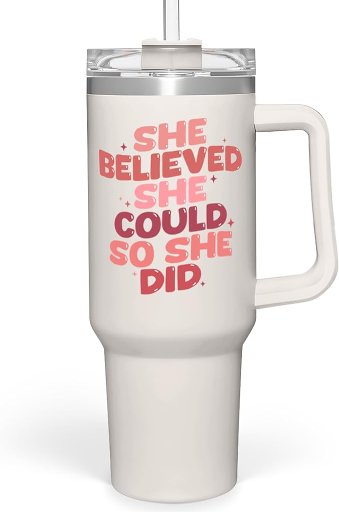 SANDJEST Graduation Gifts for Women She Believed She Could So She Did Tumbler 40oz Stainless Steel Insulated with Handle and Straw, New Job, Going Away, Inspirational Gifts for Her - Bloomnest