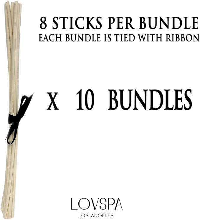 LOVSPA Reed Diffuser Sticks, Set of 80 Wood Rattan Replacement Reed Sticks for Diffuser Oil Bottles, 10 Bundles of 8 (8 inch) - Bloomnest