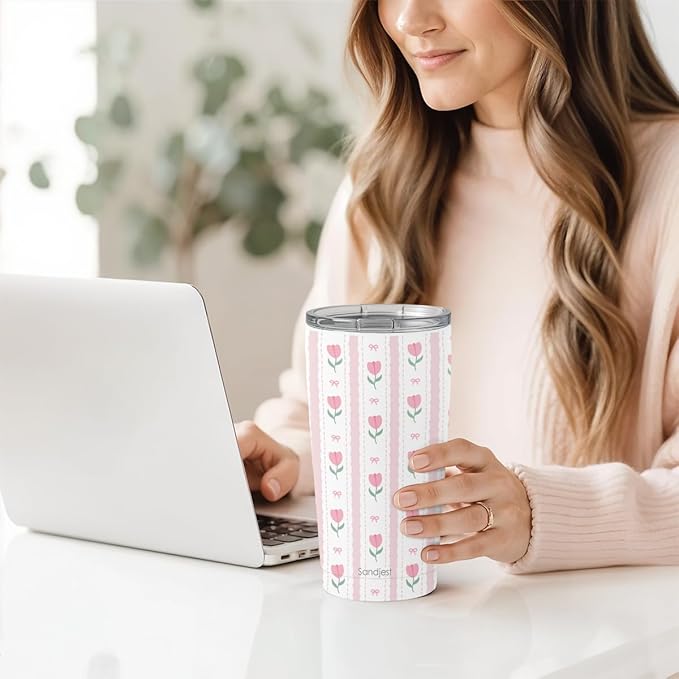 SANDJEST Tulip Tumbler 20oz, Stainless Steel Travel Cup with Lid, Insulated Coffee Mug, Tulip Gifts for Women Girls Friends Sisters on Birthday Christmas - Bloomnest