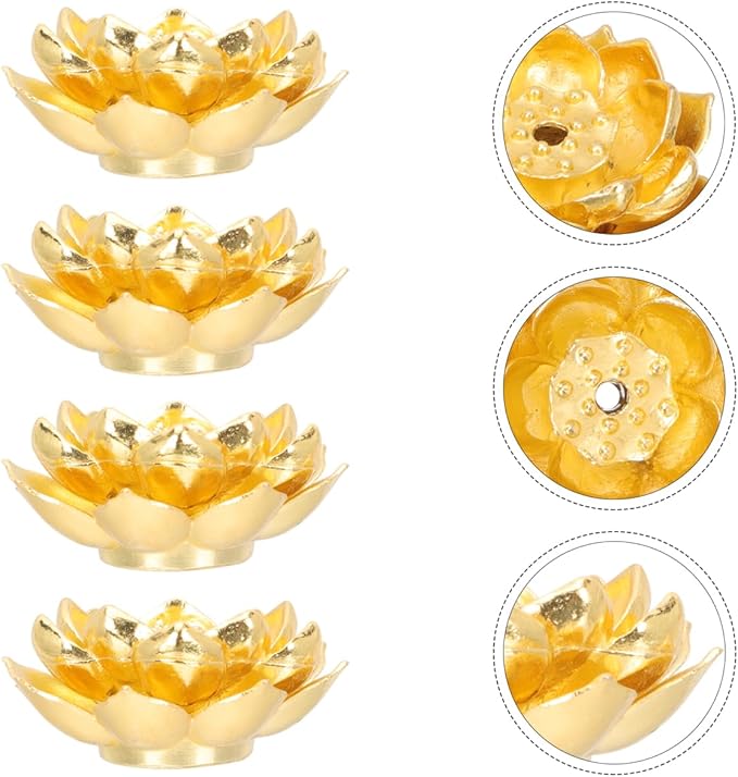 4PCS Lotus Stick Incense Holder, Gold Brass Incense Holder for Sticks and Cone, Metal Agarbatti Stand for Pooja Decorations Meditation Yoga Relaxation - Bloomnest