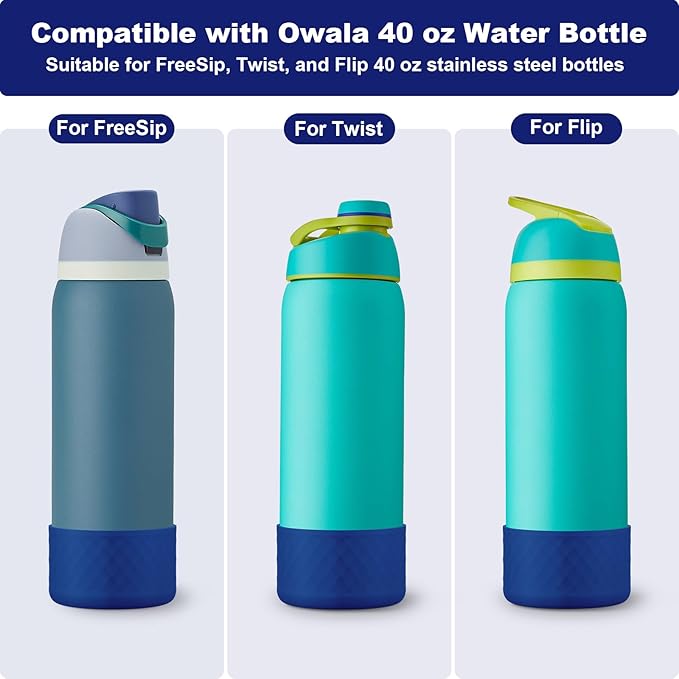 2PCS Silicone Water Bottle Boot for Owala 24oz 32oz 40oz, Anti-Slip Protective Sleeve Bottom Bumper Protector for FreeSip, Twist, and Flip Stainless Steel Water Bottles Alwenid
