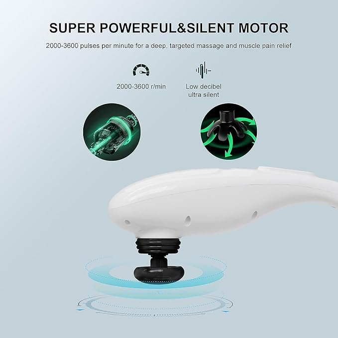 MEGAWISE Cordless Handheld Back Massager w/Rechargeable 3200mAh Battery, 5 Speed and 5 +2 Massage Nodes with Hard, Medium and 2 Soft Silicone Nodes; Massage While Moving Around (Pearl White) - Bloomnest