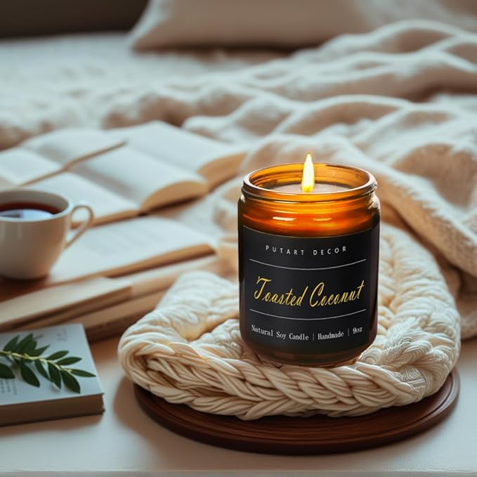 Toasted Coconut Candles for Home Scented, Natural Soy Aromatherapy Non Toxic Candles with Long Lasting Fragrance & Clean Burn, Luxury Jar Candle Gift for Women, Men, Home Decoration 9oz - Bloomnest