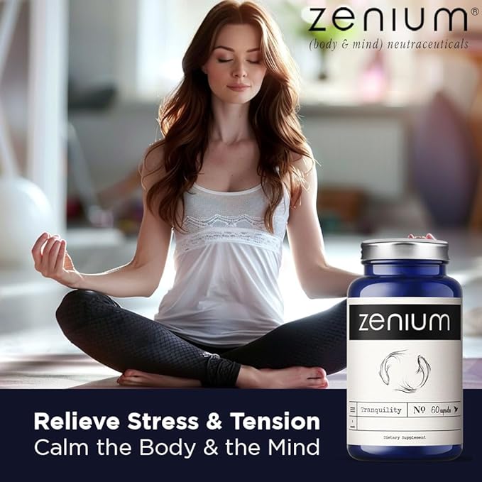 Zenium - Relieve Stress, Tension, Worry, Nervousness, & Irritability | Calm The Mind & Body | Ayurvedic | Natural Relief Supplement | Boosts Mood | Ashwagandha, L-Theanine, GABA, Rhodiola |60 Capsules - Bloomnest
