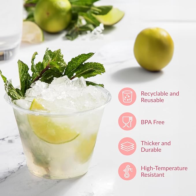 Prestee 250-Pack - 9oz Clear Plastic Cups - Durable Disposable Plastic Wine Glasses for Party, Weddings, and Catering - Small Drinking Glasses for Cocktails and Beverages - Heavy-Duty Fruit Punch Cups - Bloomnest