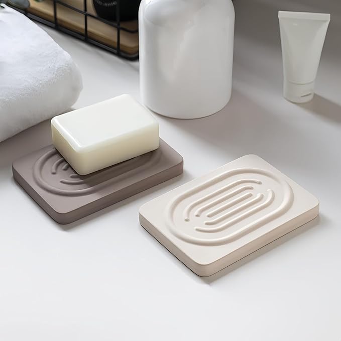 Soap Tray Water Absorbing Diatomite Dish Shampoo Bar Soap Holder Quick Dry Stone Soap Bar Holders Fast Drying Soap Saver Diatomaceous Earth Dishes for Shower Bathroom Bathtub Sink Organizer (Brown) - Bloomnest
