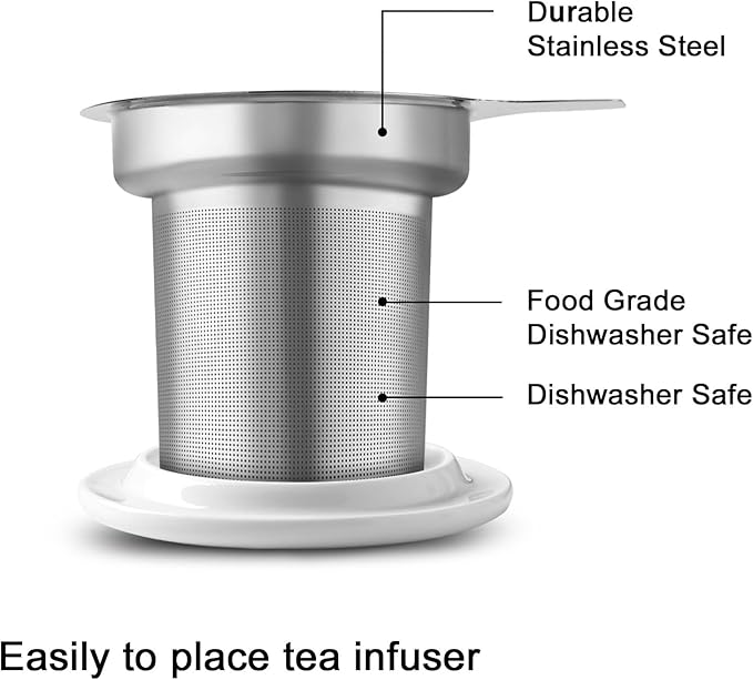 Sweejar Porcelain Tea Mug with Infuser and Lid,Teaware with Filter, Loose Leaf Tea Cup Steeper Maker, 16 Fl Oz for Tea/Coffee/Milk/Women/Office/Home/Gift (Plum Blossom) - Bloomnest