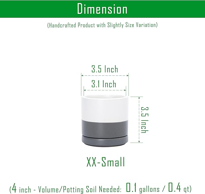 D'vine Dev Set of 4 Small Ceramic Plant Pots, 3.5 Inch Succulent Planter Pot for Plants with Drainage Hole and Saucer, White/Speckled Grey, 94-X-A-6 - Bloomnest