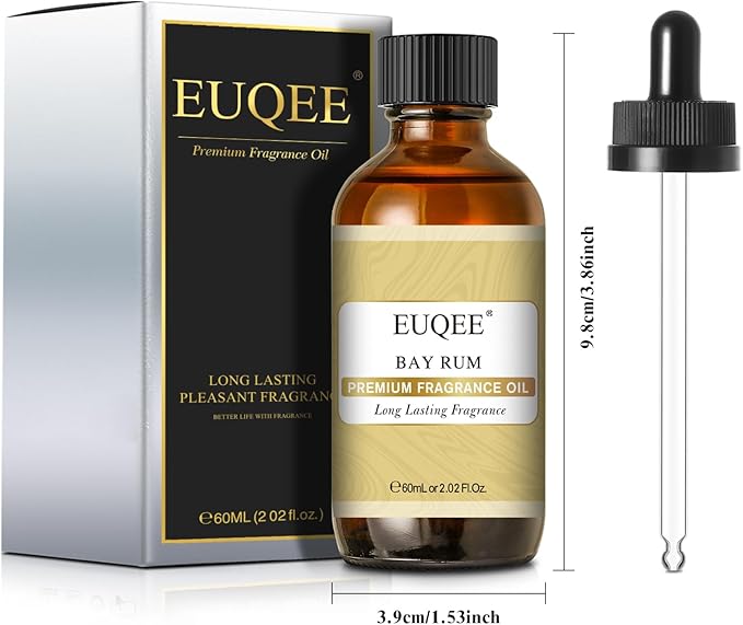 EUQEE Bay Rum Fragrance Oil with Glass Dropper, Essential Oils for Candle & Soap Making, Diffusers, DIY Bath Bombs (2.02 Fl oz/60 ml) - Bloomnest