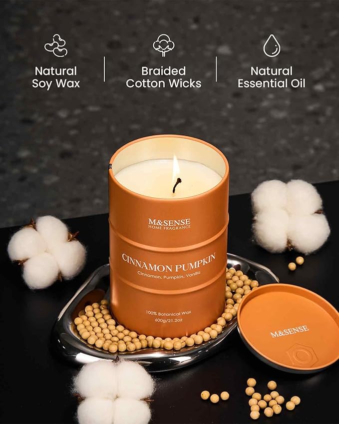 M&SENSE Cinnamon Pumpkin Scented Candles Large, Natural Soy Candles 21.2oz 120 Hour Slow Burning,Aromatherapy Candle for Stress Relief Meditation Relaxing - Bloomnest