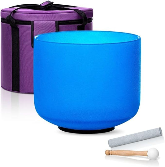 8 Inch Blue G Note 432hz Throat Chakra Crystal Singing Bowl Healing with Carrying Case and Rubber Mallet Suede Strikers Oring - Bloomnest