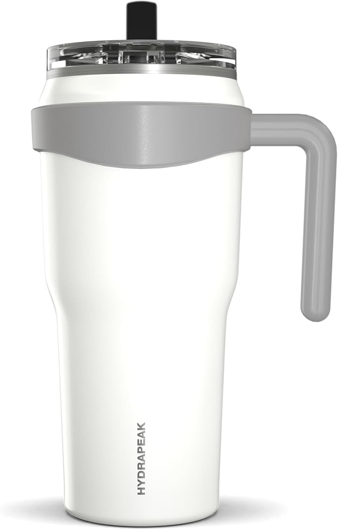 Hydrapeak Roadster 40oz Stainless Steel Tumbler Double Wall Vacuum Insulated Water Bottle With Handle And 2 in 1 Straw Lid (White) - Bloomnest