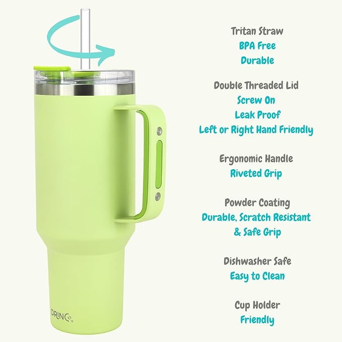 Drinco 40oz 30 oz Tumbler with Handle, Straw Lid, Insulated Stainless Steel Travel Mug Water Bottle Ice Coffee Cup For Cold and Hot, BigSur (40oz Kiwi)