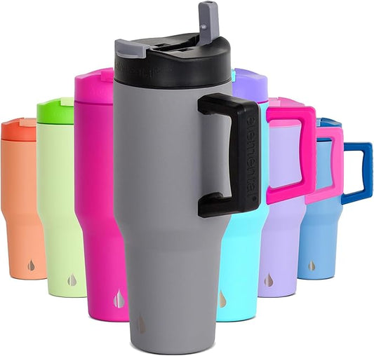 Elemental 32 oz 100% Leak Proof Tumbler with Handle & Straw - Stainless Steel Double Wall Insulated Tumbler for Hot and Cold Beverages - Travel Coffee Mug with Sip & Straw Lid - Graphite - Bloomnest