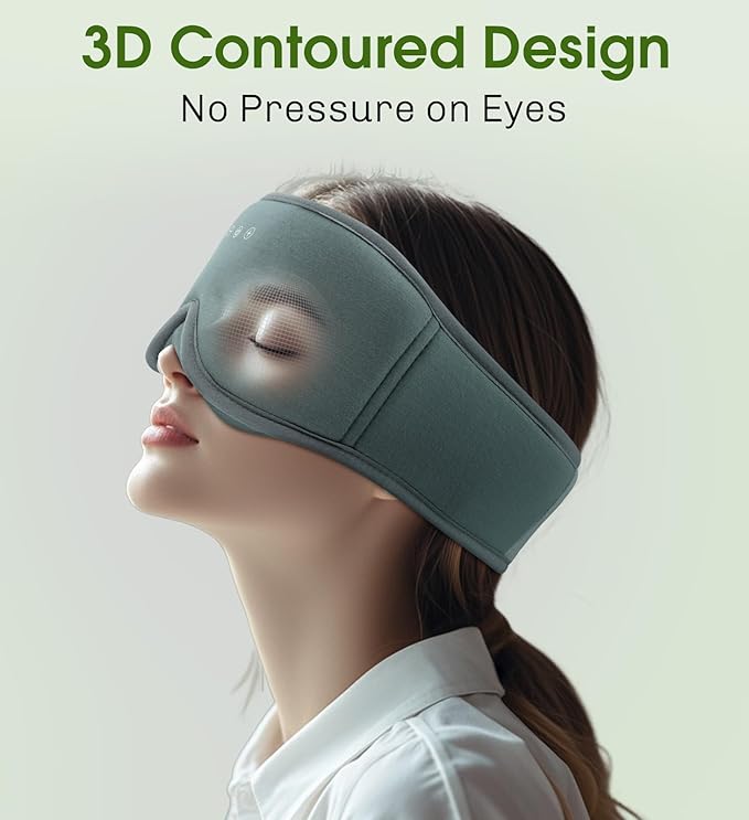 Bamboo Cotton Sleep Mask with Bluetooth Wireless Headphones - Blackout Eye Mask for Sleeping 3D Contoured Sleep Headband Ear Muffs Lengthen & Low Noise Hook for Better Experience (Grey) - Bloomnest