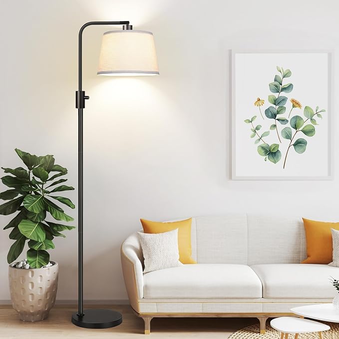 【Upgraded】 Dimmable Floor Lamp, 1000 Lumens LED Edison Bulb Included, Arc Floor Lamps for Living Room Modern Standing Lamp with Linen Shade, Tall Lamp for Bedroom Office Dining Room- Black - Bloomnest