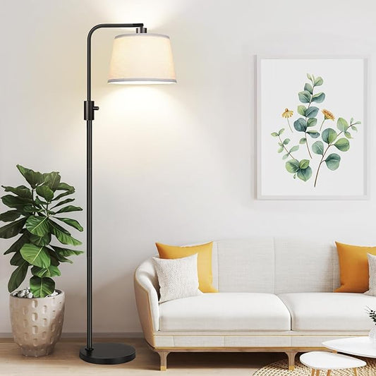 【Upgraded】 Dimmable Floor Lamp, 1000 Lumens LED Edison Bulb Included, Arc Floor Lamps for Living Room Modern Standing Lamp with Linen Shade, Tall Lamp for Bedroom Office Dining Room- Black - Bloomnest