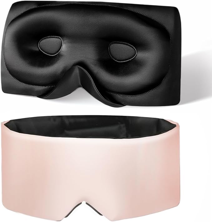 USlixury Silk Sleep Mask, 3D Contoured Sleeping Masks, Blackout Sleep Masks for Women with Nose Wing,100% Mulberry Silk, Face-Hugging Non-Slip SLEP Mask for Side Sleeper, 27.5x4.5'', Pink - Bloomnest