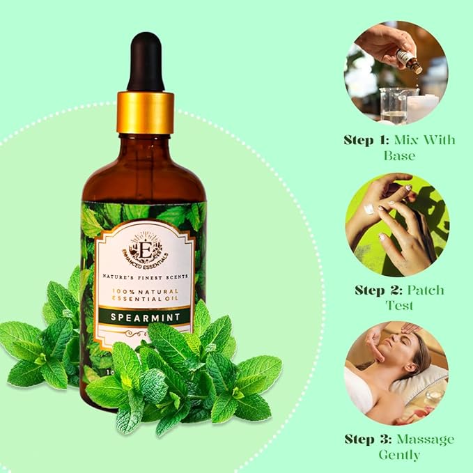 Luxurious Spearmint Essential Oil by Enhanced Essentials|Pure, Highly Concentrated & Slow Distilled Oils for Home,Aromatherapy,Gifting,Soap & Candle Making| Ideal for Businesses| 3.38 fl oz (100 ml) - Bloomnest