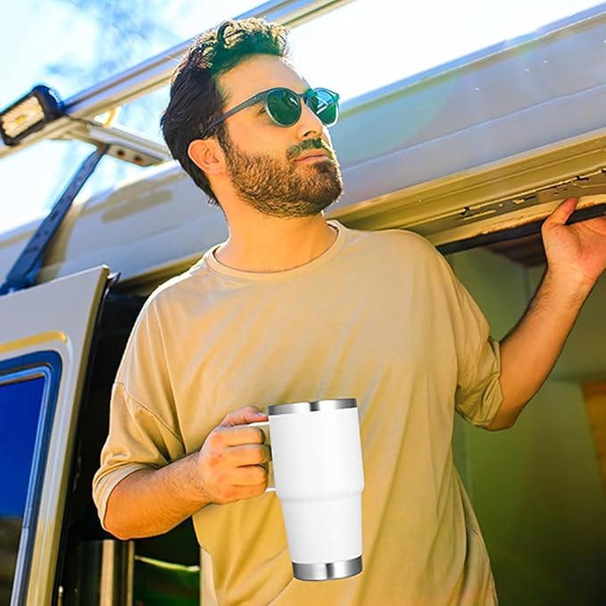 VEGOND 20 oz Tumbler Bulk with Handle Lid and Straw, Stainless Steel Insulated Travel Coffee Mug Set, Spill Proof Double Wall Metal Tumblers Cups, New White 12 Pack - Bloomnest
