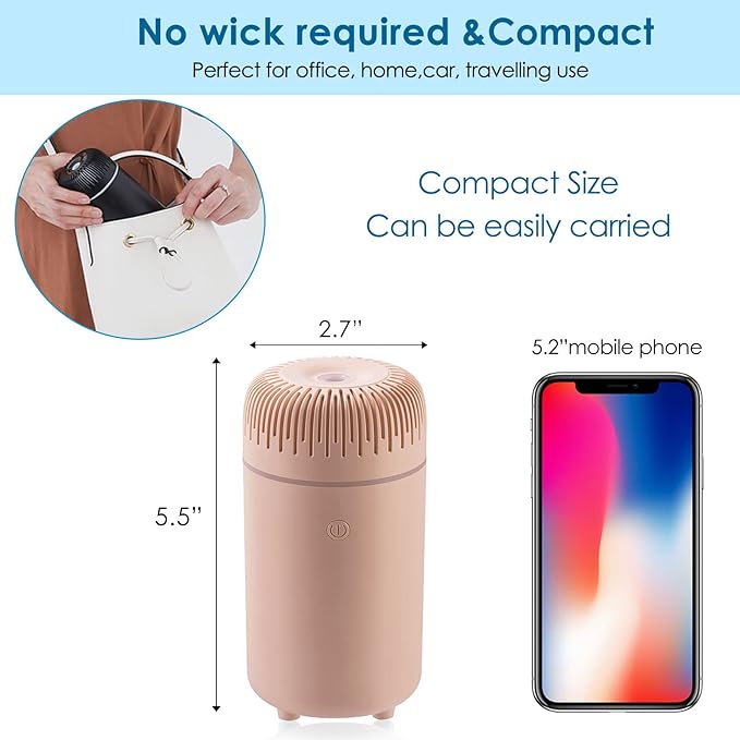 Car Diffuser Humidifier USB Aromatherapy Essential Oil Air Freshener USB Cool Mist Mini Portable Diffuser for Car Home Office Bedroom (Pink) - Bloomnest