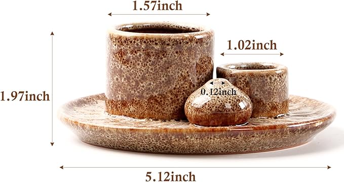 4 in 1 Ceramic Incense Holder, Palo Santo Stick Holder, Sage Holder for Burning, 5.2" Ash Catcher Tray for Meditation, Yoga & Home Decor (Brown)