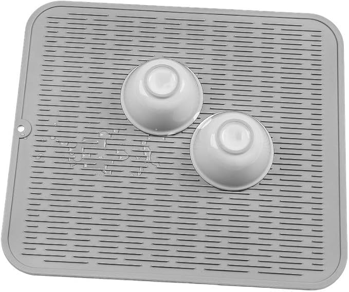 Silicone Dish Drying Mat for Multiple Usage,Easy clean,Eco-friendly,Heat-resistant Silicone Mat for Kitchen Counter or Sink,Refrigerator or Drawer Liner Grey XL 18 inches x 16 inches - Bloomnest
