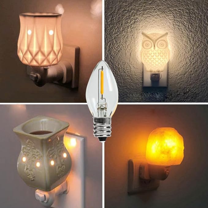 Night Light Bulb – C7 E12 Base Salt Lamp Bulbs, 0.6 Watt Equivalent 7W Incandescent Bulb, Warm White 2700K, Window Candles & Chandeliers Replacement Bulb, 25 Pack - Bloomnest