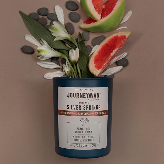 Journeyman Collection Candle, 15oz, Wooden Wick, Silver Springs, Large Painted Jar - Bloomnest