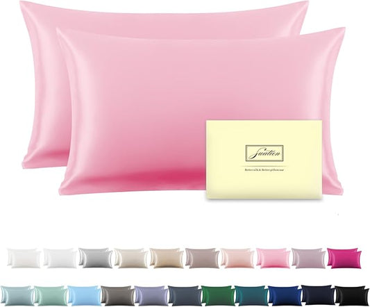 Silk Pillow Cases 2 Pack Soft Breathable and Sliky King Size Pillow Cases Set of 2,Natural Mulberry Silk Pillowcase Set of 2 for Hair and Skin with Hidden Zipper (Pink,20"X 36",2pcs) - Bloomnest