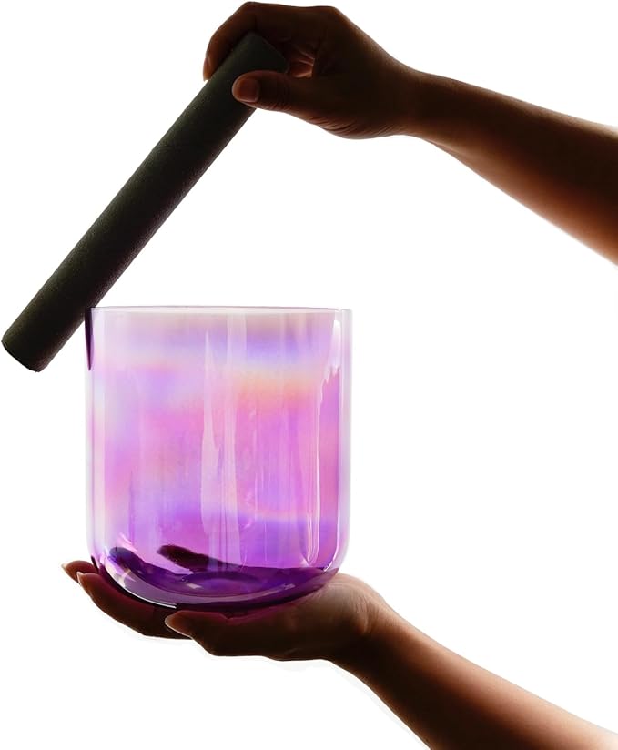 Hye-eun Purple Clear Crystal Singing Bowl B Note 5.25 Inch Cosmic Light Quartz Sound Crown Chakra Bowl Free Mallet & O-ring are Included - Bloomnest