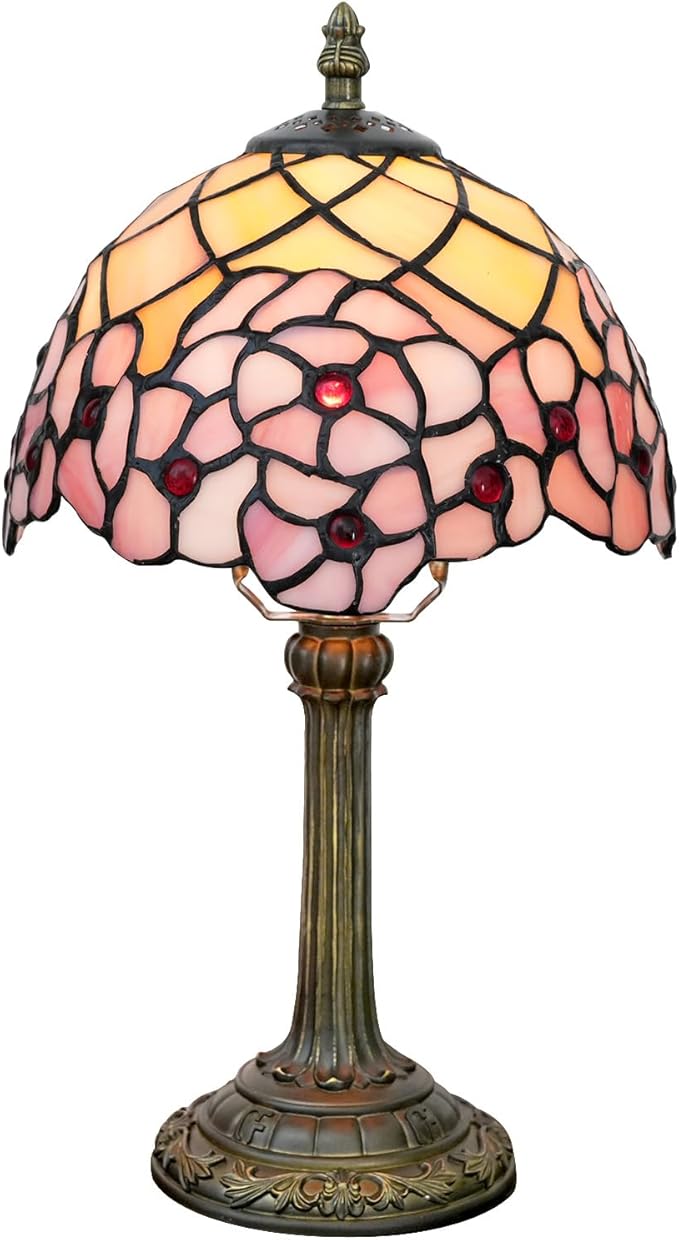 Tiffany Lamp Stained Glass Table Lamp 8X8X14 Inches Desk Reading Light Decor Beside Bedroom Living Room Home (H-1055- Cherry Blossom) - Bloomnest