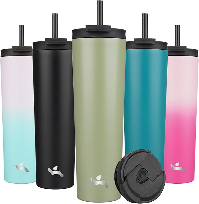 34 OZ Insulated Tumbler with Lid and 2 Straws Stainless Steel Water Bottle Vacuum Travel Mug Coffee Cup,ArmyGreen - Bloomnest