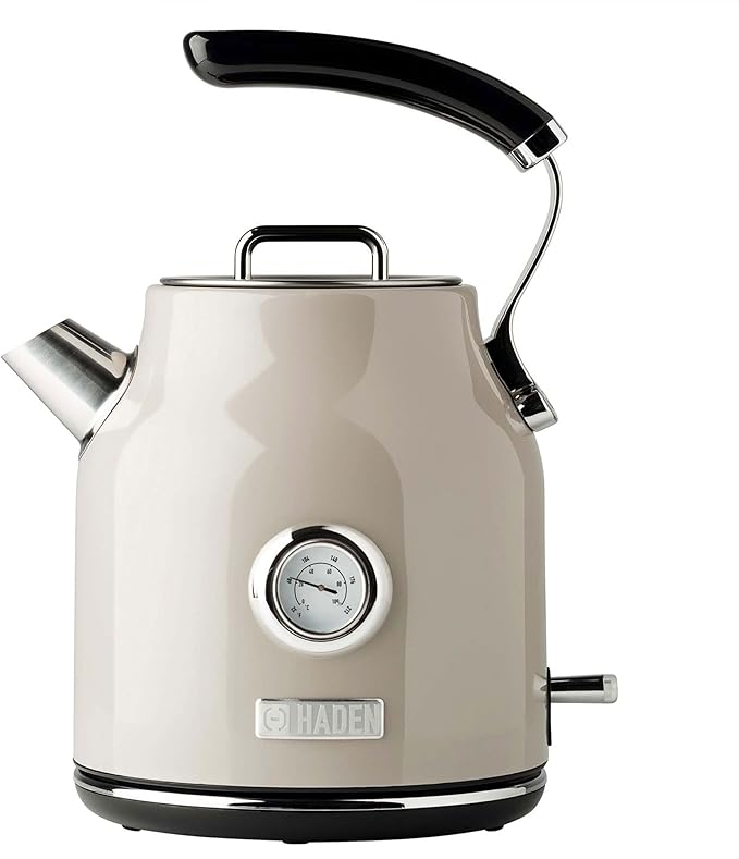 Haden Dorset 1.7 Liter Stainless Steel Electric Kettle, Hot Water Kettle with 360-Degree Base and Auto Shutoff, Putty & Chrome - Bloomnest