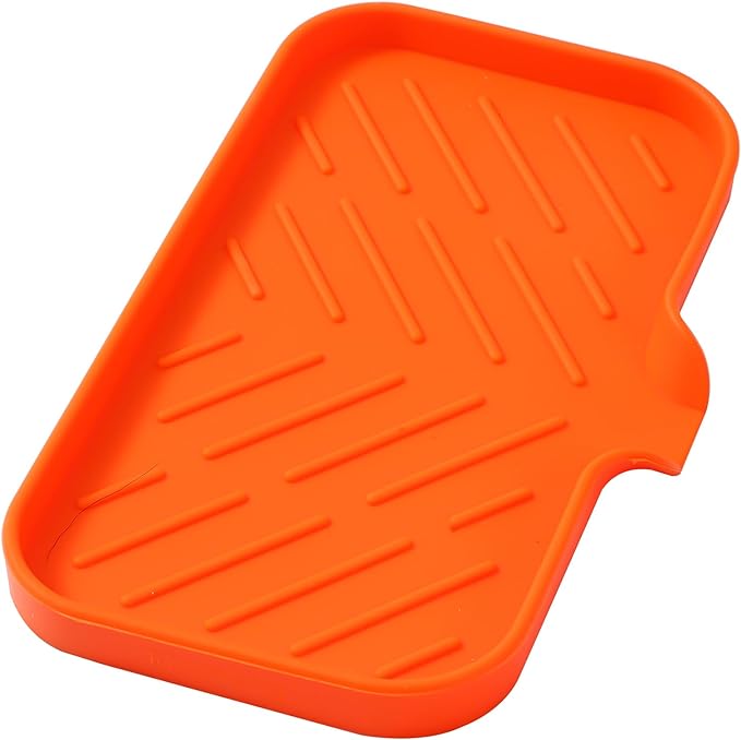 Silicone Bathroom Soap Dishes with Drain Spout-Bathroom and Kitchen Sink Organizer,Sponge Holder,Dish Soap Tray,Perfect for Dispenser,Scrubber,Bottle,Cup on Sink or Counter-Orange 9.6"×5.3" - Bloomnest