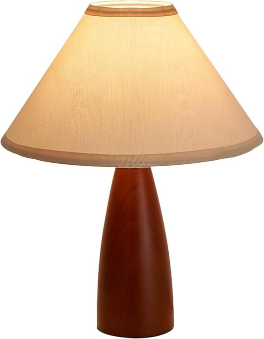 Bedside Table Lamp for Bedroom, Mid-Century Modern Plug in Fabric Shade & Solid Wood Base Desk Lamp, Plug & Play Warm Brown Nightstand Lamp for Living Room, Office, Switch Power Cord 【Bulb Included】 - Bloomnest