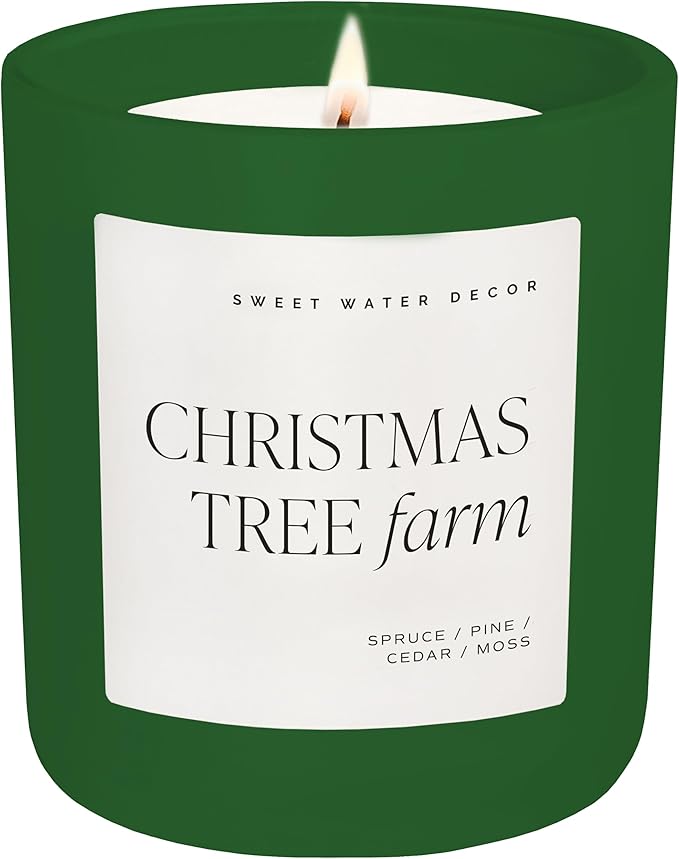 Sweet Water Decor Christmas Tree Farm Candle - Spruce, Cypress, Cedarwood, Pine Scented Candle - 15oz Green Jar, 70+ Hour Burn Time, Made in The USA - Soy Christmas Candles and Decor - Bloomnest