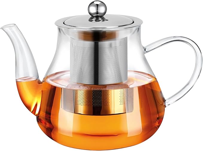 Glass Teapot 28oz/800ml with Removable Infuser, Borosilicate Clear Tea Kettle, Stovetop Safe Tea Kettle Blooming Loose Leaf Teapots, for Camping, Travel - Bloomnest